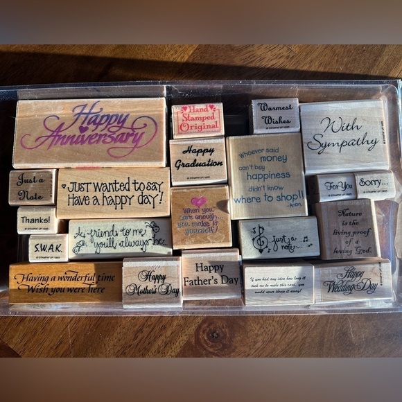 WOODEN RUBBER STAMP SAYINGS Set of 21 - Picture 1 of 5